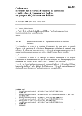 Al-Qaïda» Ou Aux Taliban1 Du 2 Octobre 2000 (Etat Le 19 Mars 2012)