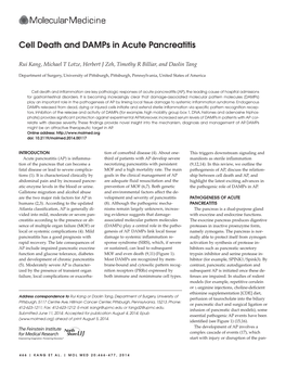 Cell Death and Damps in Acute Pancreatitis