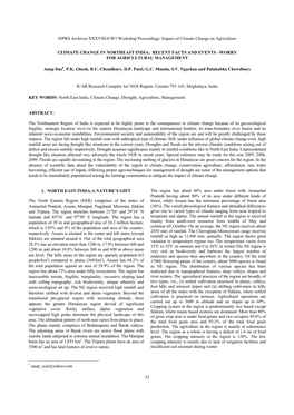 ISPRS Archives XXXVIII-8/W3 Workshop Proceedings: Impact of Climate Change on Agriculture 32 CLIMATE CHANGE in NORTHEAST INDIA