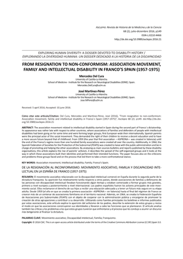 De La Resignación Al Inconformismo: Movimiento Asociativo, Familia Y Discapacidad Intelectual En La España De Franco (1957-197