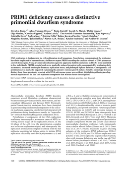 PRIM1 Deficiency Causes a Distinctive Primordial Dwarfism Syndrome