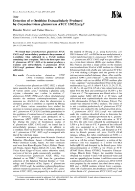 Detection of D-Ornithine Extracellularly Produced by Corynebacterium Glutamicum ATCC 13032::Argf