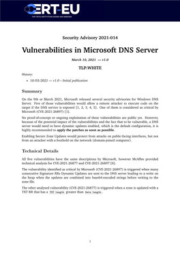 Vulnerabilities in Microsoft DNS Server