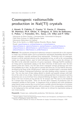 Cosmogenic Radionuclide Production in Nai(Tl) Crystals