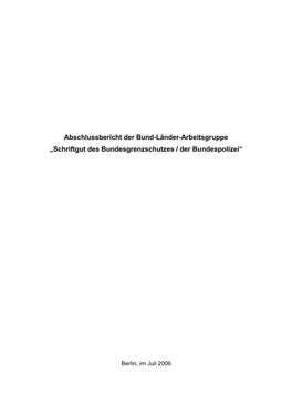 Schriftgut Des Bundesgrenzschutzes / Der Bundespolizei“