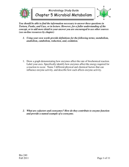 Chapter 5 Microbial Metabolism