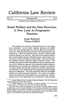 Social Welfare and the Rate Structure: a New Look at Progressive Taxation