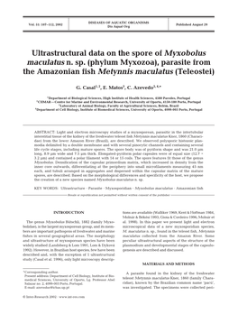 Ultrastructural Data on the Spore of Myxobolus Maculatus N. Sp