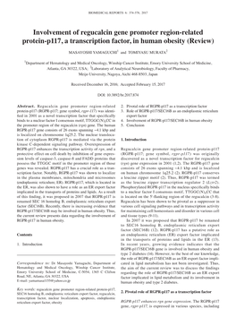 Involvement of Regucalcin Gene Promoter Region‑Related Protein‑P117, a Transcription Factor, in Human Obesity