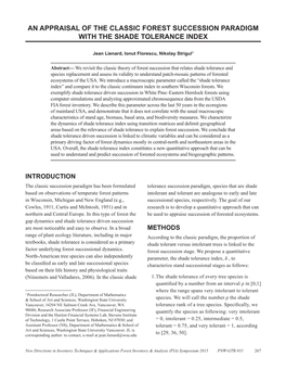 An Appraisal of the Classic Forest Succession Paradigm with the Shade Tolerance Index