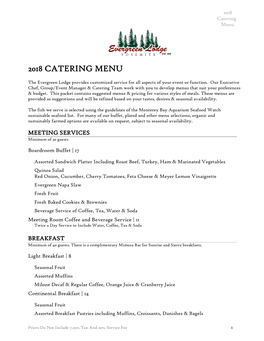 2018 Catering Menu