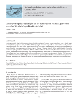 Anthropomorphic Napi Effigies on the Northwestern Plains: a Petroform Record of Siksikaitsitapi (Blackfoot) Belief Trevor R