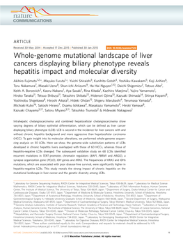 Whole-Genome Mutational Landscape of Liver Cancers Displaying Biliary Phenotype Reveals Hepatitis Impact and Molecular Diversity