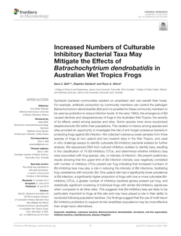 Increased Numbers of Culturable Inhibitory Bacterial Taxa May Mitigate the Effects of Batrachochytrium Dendrobatidis in Australian Wet Tropics Frogs