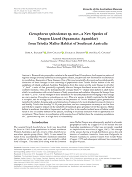 Ctenophorus Spinodomus Sp. Nov., a New Species of Dragon Lizard (Squamata: Agamidae) from Triodia Mallee Habitat of Southeast Australia