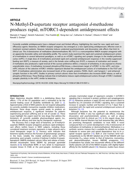 N-Methyl-D-Aspartate Receptor Antagonist D-Methadone Produces Rapid, Mtorc1-Dependent Antidepressant Effects