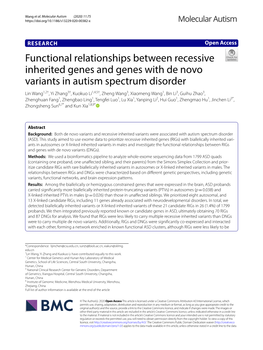 Functional Relationships Between Recessive Inherited Genes and Genes with De Novo Variants in Autism Spectrum Disorder