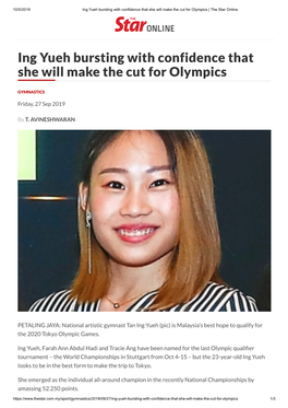Ing Yueh Bursting with Confidence That She Will Make the Cut for Olympics | the Star Online