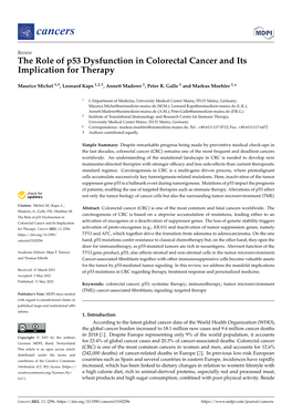 The Role of P53 Dysfunction in Colorectal Cancer and Its Implication for Therapy