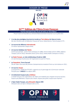 31Ème Edition De L'open STADE FRANÇAIS