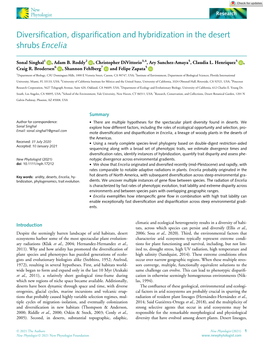 Diversification, Disparification and Hybridization in the Desert Shrubs Encelia