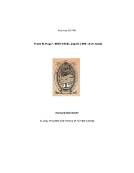 Archives III FNM Frank N. Meyer (1875-1918), Papers 1906-1914