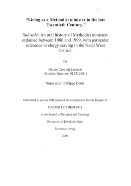 Sub-Title: an Oral History of Methodist Ministers