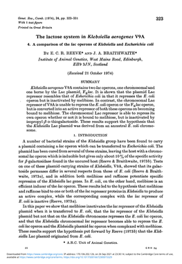 4. a Comparison of the Lac Operons of Klebsiella and Escherichia Coli