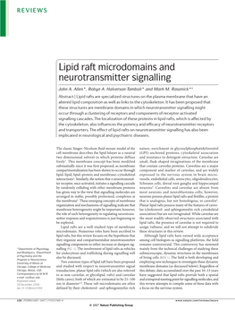 Lipid Raft Microdomains and Neurotransmitter Signalling