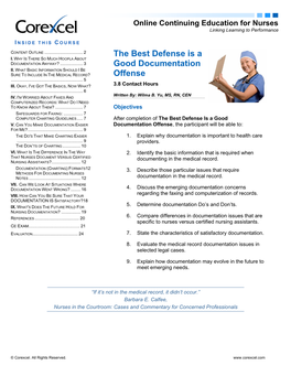 The Best Defense Is a Good Documentation Offense Online Nursing CE Course