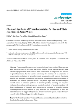 Chemical Synthesis of Proanthocyanidins in Vitro and Their Reactions in Aging Wines