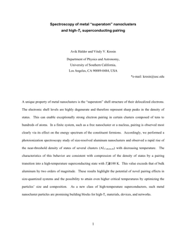 1 Spectroscopy of Metal “Superatom” Nanoclusters and High-Tc