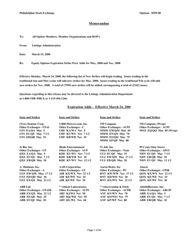 Memorandum Expiration Adds