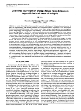 Guidelines to Prevention of Slope Failure Related Disasters in Granitic Bedrock Areas of Malaysia