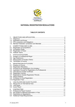 FFA National Registration Regulations