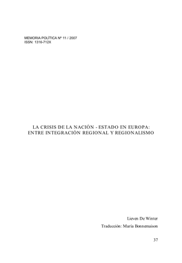 La Crisis De La Nación -Estado En Europa: Entre Integración Regional Y Regionalismo