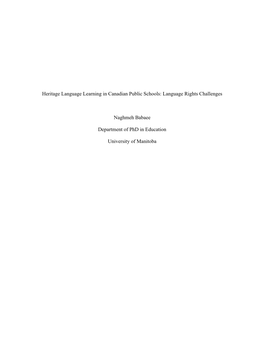 Heritage Language Learning in Canadian Public Schools: Language Rights Challenges