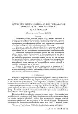 Nature and Genetic Control of the Vernalization Response in Phalaris Tuberosa L