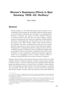 Women's Resistance Efforts in Nazi Germany 1939–45: Herstory1