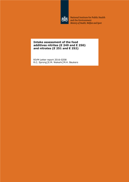 Intake Assessment of the Food Additives Nitrites (E 249 and E 250) and Nitrates (E 251 and E 252)