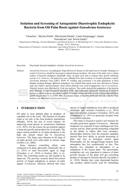 Isolation and Screening of Antagonistic Diazotrophic Endophytic Bacteria from Oil Palm Roots Against Ganoderma Boninense