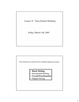 Lecture 15 Trace Element Modeling Friday, March 11Th, 2005 • Batch