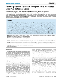 Polymorphism in Serotonin Receptor 3B Is Associated with Pain Catastrophizing