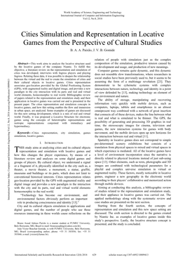 Cities Simulation and Representation in Locative Games from the Perspective of Cultural Studies B