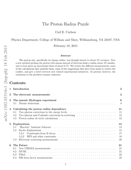 The Proton Radius Puzzle Arxiv:1502.05314V1 [Hep-Ph]