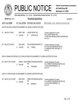 Broadcast Applications 12/3/2013