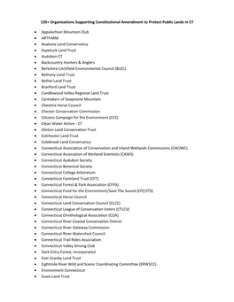 135+ Organizations Supporting Constitutional Amendment to Protect Public Lands in CT