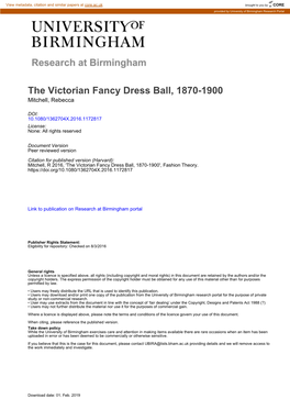 The Victorian Fancy Dress Ball, 1870-1900 Mitchell, Rebecca