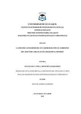 Arosemena Baquerizo, Camila. Política Exterior Del Ecuador