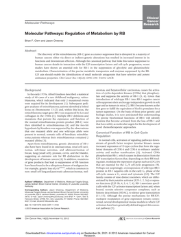 Regulation of Metabolism by RB